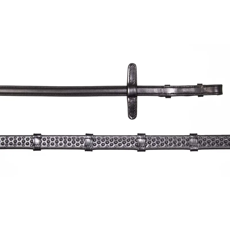 Henry James BioThane Bio Grip Hybrid Rubber Reins with Leather Stoppers - Black